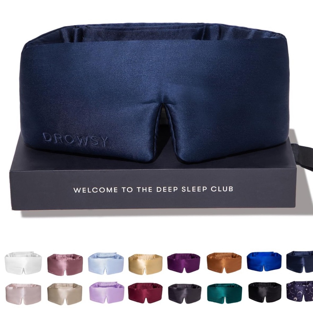 NIB DROWSY Silk Sleep Mask - Face-Hugging, Padded Cocoon (Midnight Blue)